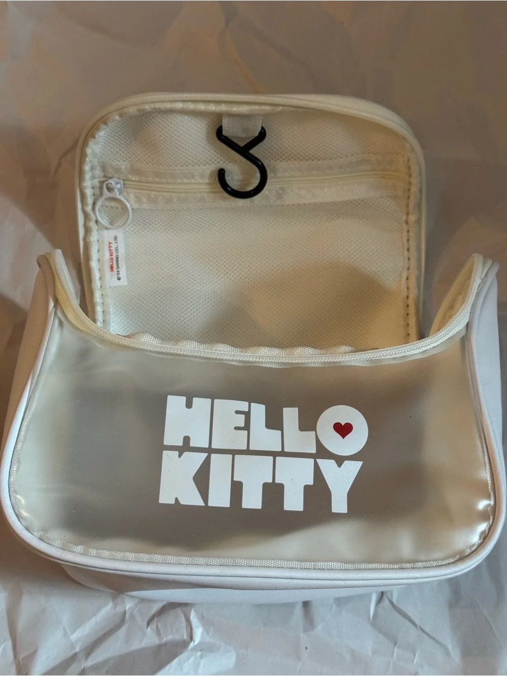 Hello Kitty Cream and White Mesh Cosmetic Pouch